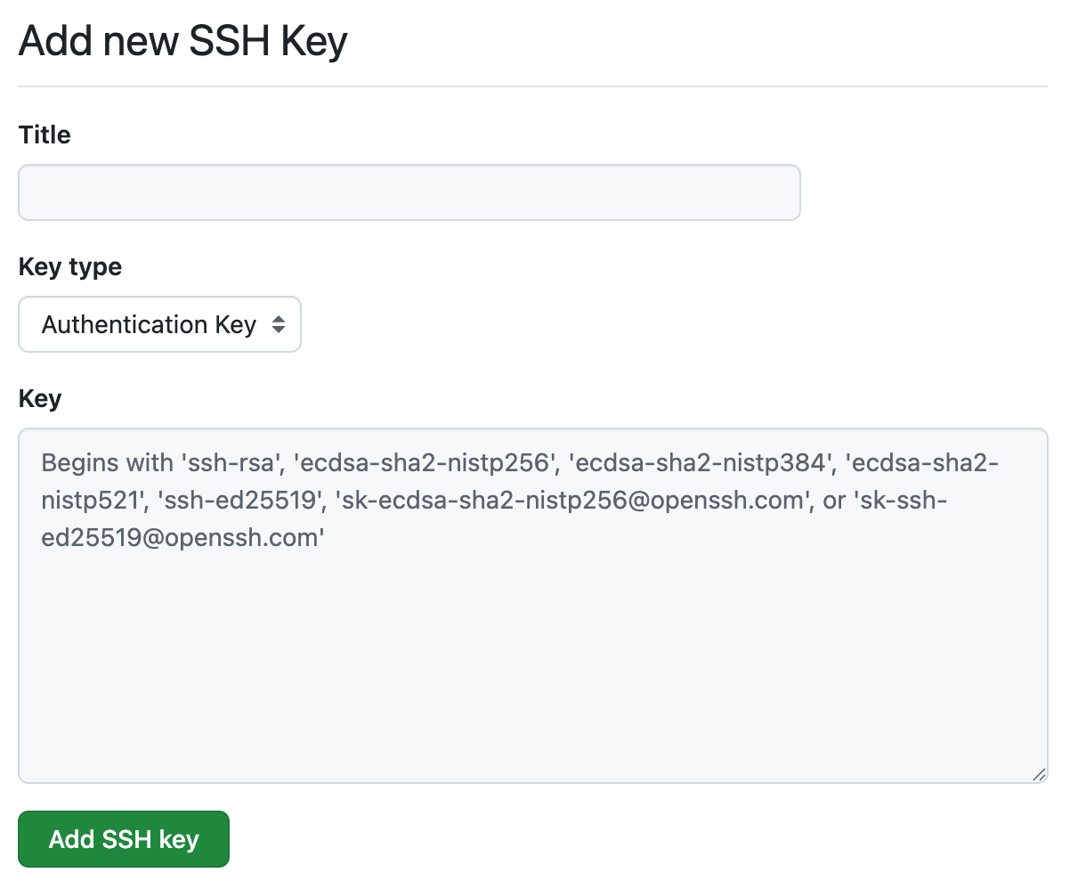 New SSH key page